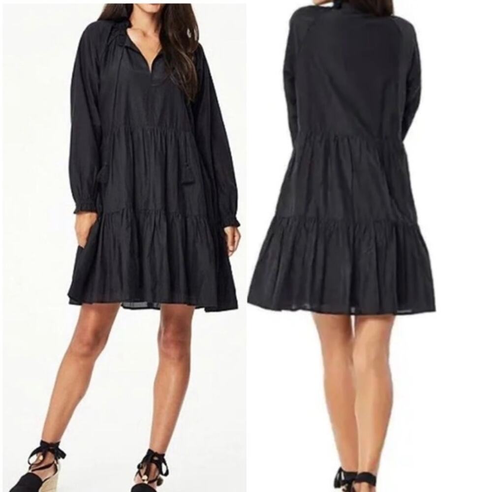 Roller Rabbit Janni V-Neck Long Sleeve Black Silk Dress XS